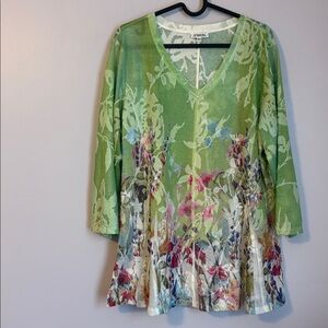 Paris Hues Green Floral Design Fairy Art Tunic Top size XL